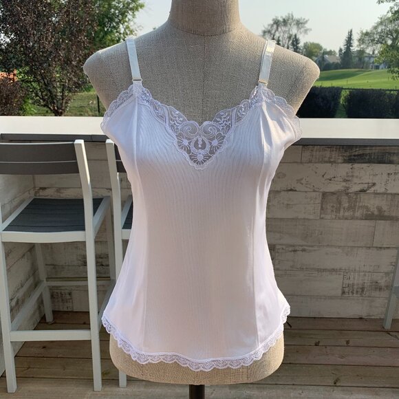 Vintage 90s French Maid Satin Lace Trim Camisole Lingerie Y2K Tank Top - Picture 1 of 13